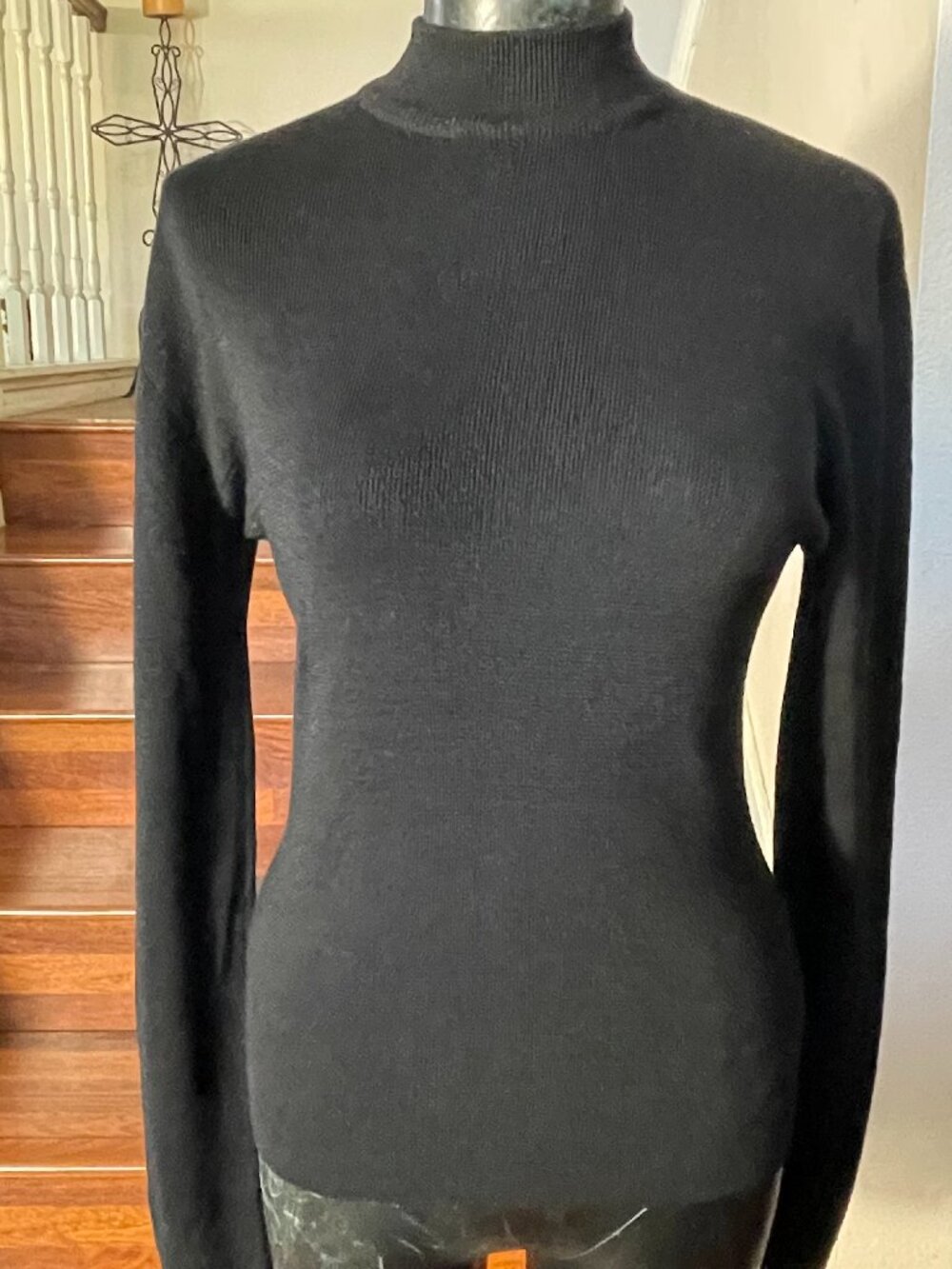 Giordano Women's Black Wool Turtleneck Ribbed Sweater XL